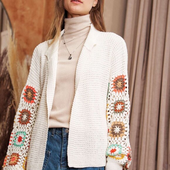 Cozy Crochet Pattern Sleeve Cardigan Sweater by Davi and Dani - Picture 5 of 7